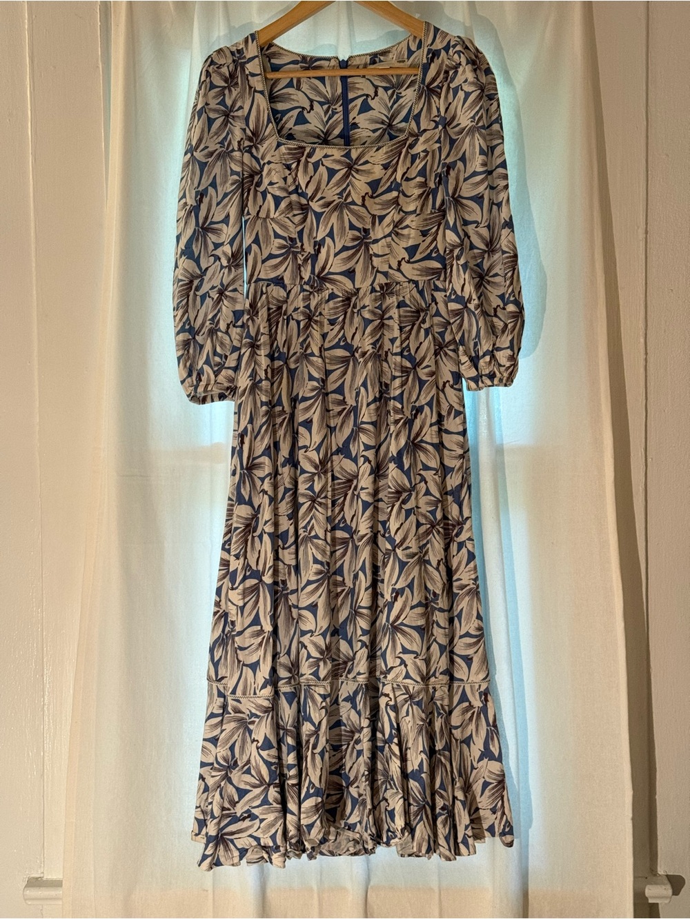 Jonathan Simkhai Blue & White Leaf-Print Midi Dress - Picture 2 of 3